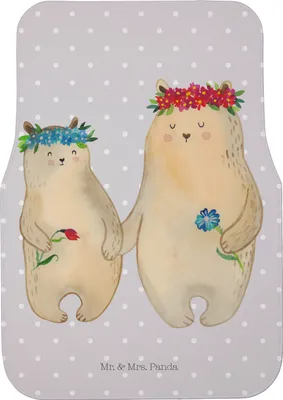 Produktbild von Mr. & Mrs. Panda Fußmatte Fürs Auto Bären mit Blumenkranz - Grau Pastell - Geschenk, Auto-Fußmatte, Mama, Muttertag, Familie, Automatte, Bär, Teppich, Kinder, PKW