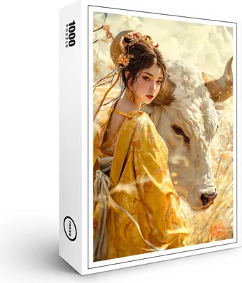 Produktbild von raxxa Premium-Puzzle "Girl with Ox Chinese Zodiac Art", 1000 Teile