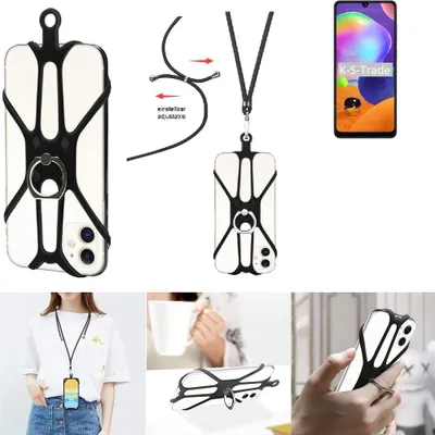 Produktbild von K-S-Trade 3in1 Handykette Handyband Handykordel Halsband Smartphone-Ring Handy-Ring kompatibel mit Samsung Galaxy A31 Fingerhalterung Handyring