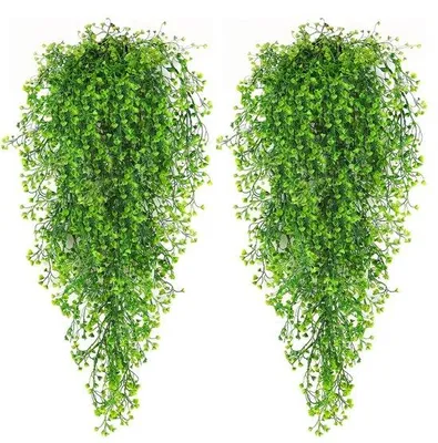 Produktbild von 2er-Pack hangende Kunstblumen, Kunstblumen für Balkone, Schlafzimmer, Küchen, Wohnzimmer, Büros, Fensterbänke, grüne Kunstblumen, Plastik-Blumendekoration für Hochzeiten und Feiern