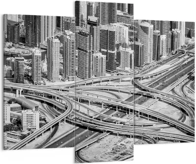 Produktbild von Bild auf Leinwand - Leinwandbild - 3 Teile - Stadt Wolkenkratzer Autobahn - 130x100cm - Wand Bild - Wanddeko - Wandbilder - Leinwanddruck - Bilder - Wanddekoration - Leinwand bilder - CB130x100-5065
