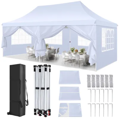 Produktbild von Faltpavillon Pavillons & Partyzelte 3x6m Wasserdicht Stabil UV-Schutz mit 4 Seitenteilen und 2 Eingängen, Gartenpavillon für Garten/Party/Hochzeit