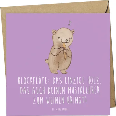 Produktbild von Mr. & Mrs. Panda Klappkarte Blockflöte Humor - Lavendeltraum - Geschenk, Musik, Musikschule, Altblockflöte, Lernen, Musiker, Tenorblockflöte, faltkarte, Grußkarte