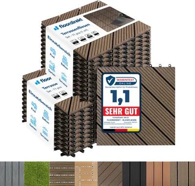 Produktbild von WPC Fliesen Terrassenfliesen Klickfliesen Balkonfliesen wetterfest Classic Dunkelbraun 30x30 cm 22 Stück (2m²)