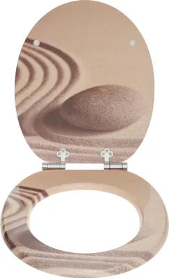 Produktbild von WC Sitz mit Absenkautomatik | Holzkern | stabile Softclose Scharniere | einfache Montage | glatte Oberfläche | tolle Motive zur Auswahl | Holz WC-Deckel universell passend (Sand)