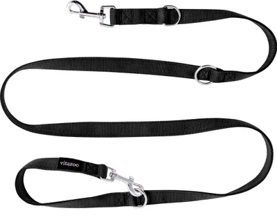 Produktbild von vitazoo Hundeleine in schwarz 2mx2,5cm, stabil und in 3 Längen verstellbar – auch als Führleine für große Hunde geeignet – bissfeste Welpenleine, Dog Leash