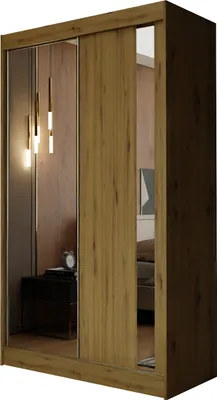 Produktbild von Masseno Schiebetürenschrank GRAZIA 120 cm Kleiderschrank Schlafzimmer Schrank 2-türig mit Spiegel Eiche Artisan