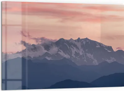 Produktbild von DEQORI Küchenrückwand Glas 60x40 cm 'Alpenabendglanz' Spritzschutz Bad Rückwand Küche