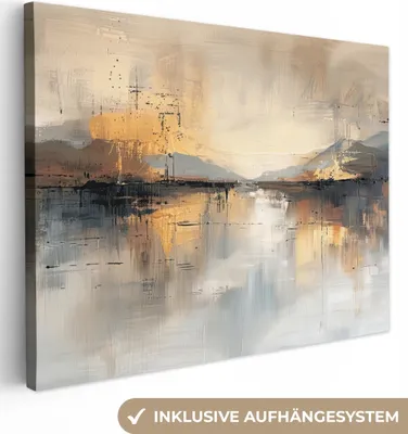 Obrázek produktu pro OneMillionCanvasses® - Obrazy na plátně - abstraktní - moderní - béžové - estetické - zlaté, nástěnné umění, nástěnné dekorace Obývací pokoj, 120x90cm
