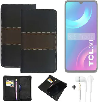 Produktbild von K-S-Trade Handyhülle + Kopfhörer kompatibel mit TCL 30 Schutzhülle Walletcase Bookstyle Tasche Schutz Case Hülle Wallet Cover Kunstleder