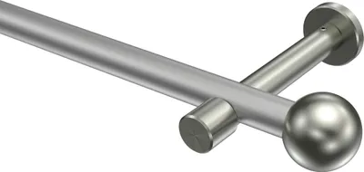Produktbild von Interdeco Gardinenstange / Vorhangstange Silbergrau / Edelstahl-Optik, Typ Prestige Luino (Kugel) ohne Ringe, 20 mm Ø 1-läufig, 140 cm