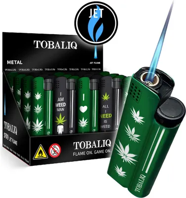 Produktbild von TOBALIQ ALPHA Metal Jet Feuerzeug „Weed Needed“, 25er Display
