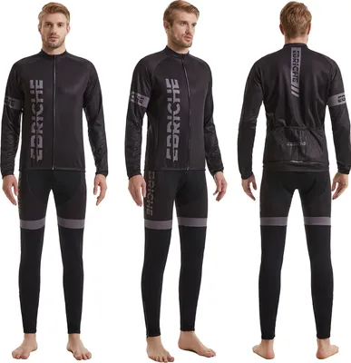 Produktbild von Ebriche Herren Radtrikot Set Winter Warme Langarm Mountainbike Jacke mit gepolsterten Radhosen