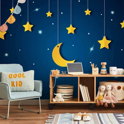 Produktbild von Vlies Fototapete - Skyline - night sky landscape with stars and moon for children 300x210 cm Für Kinder e-A-10021-a-a