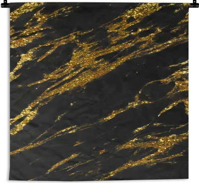 Produktbild von MuchoWow® Wandteppich Wandbehang Marmor - Schwarz - Gold 60x60 cm Tapisserie Dekoration Wandtuch - Dekorationen - Wand Decke