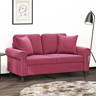 Produktbild von Design 2-Sitzer-Sofa mit Zierkissen Weinrot 120 cm Samt, Schlafsofas 2024 Neu