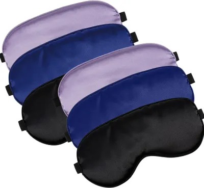 Productafbeelding van Set van 6 slaapmaskers van zijde, zachte slaapmaskers met verstelbare bandjes, oogmaskers, slaapmaskers, oogbeschermers met trekkoordzakjes, geschikt voor dames en heren, voor tijdens het slapen, ontspannen en reizen (in verschillende kleuren)