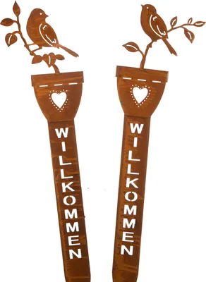 Produktbild von Gartenstecker Stecker Garten Willkommen Vogel Rost 2sort.14x58/13x61 Metall Deko