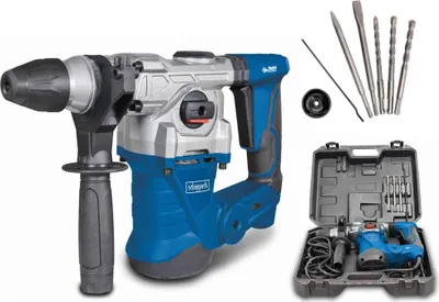 Obrázek produktu pro Elektrická příklepová vrtačka Scheppach DH1300PLUS | motor 1250 W | 230 V | frekvence příklepu 0 až 4500 úderů za minutu | včetně špičatých a plochých sekáčů a kufru