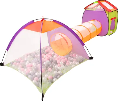 Produktbild von Selonis Stan na hranie 3v1 s tunelom Detské ihrisko PopUp Ball Pool s 200 loptičkami pre deti, viacfarebné: perleťová/sivá/priehľadná/púdrovo ružová