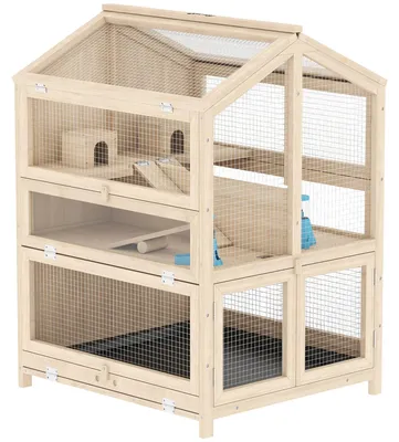 Produktbild von PawHut Hamsterkäfig 3 Etagen 68 x 61,5 x 90 cm Holz Nagerkäfig mit Hütten Wippen
