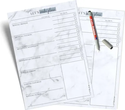Produktbild von Menüplaner abwischbar inkl. Stift - Essensplaner Woche abwischbar für Familie und WG - Wiederbeschreibbar Blatt mit Beschichtung für wasserlösliche Stifte - Tafel Whiteboard Menüplanung