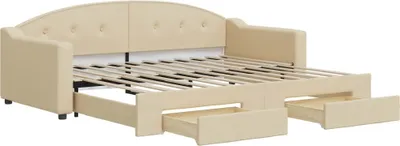 Image de vidaXL Lit de jour extensible avec tiroirs Crème 90x200 cm Tissu