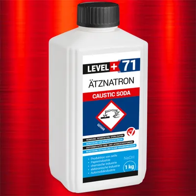Produktbild von 1kg RM71  Ätznatron, kaustisches Soda NaOH, Natriumhydroxid sichere Verpackung D+D-V Flasche