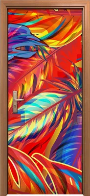 Produktbild von Türposter 80x200 cm Türaufkleber Türtapete Türfolie Klebefolie Kunst bunte exotische Vogel Federn