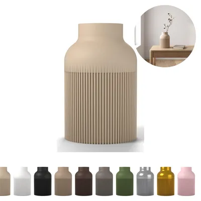Image de Vase décoratif Hiku Japandi 17,6 cm, strié en PLA – Beige