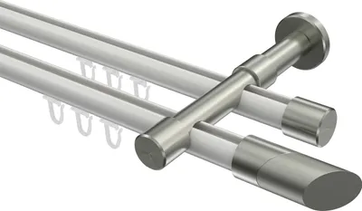 Produktbild von Interdeco Innenlaufstange / Gardinenstange mit Innenlauf Weiß / Edelstahl-Optik, Typ Prestige Verano (Schräge Bicolor), 20 mm Ø 2-läufig, 400 cm