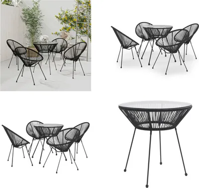 Image de vidaXL 5 pcs. Garden Dining Group PVC Rattan Black - Salle à manger - Groupes de repas - Table Et Chaises - Chaises Et Table
