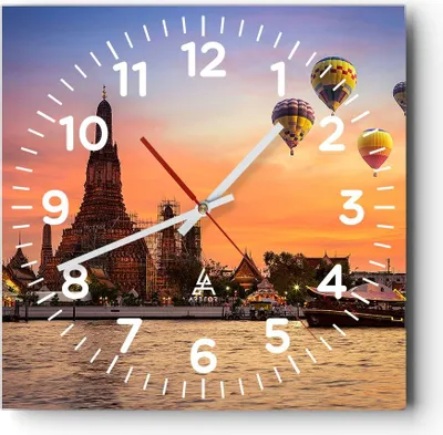 Produktbild von Wanduhr - Quadrat - Glasuhr - Tempel Asien - 40x40cm - Schleichendes Uhrwerk - Lautlos - zum Aufhängen bereit - Dekoration Modern - Wanddekoration aus Glas - C4AC40x40-3437