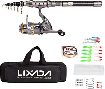 Immagine prodotto di Unyqoos® Canne da pesca telescopiche, 2,1 m – set da pesca pieghevole con filo e ami, custodia e accessori – ideale per principianti ed esperti