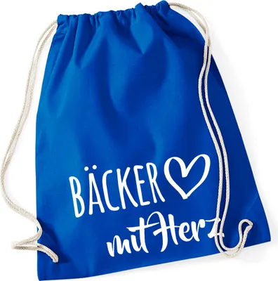 Produktbild von Huuraa Turnbeutel Bäcker mit Herz 12 Liter Bright Royal Baumwolle Rucksack Geschenkidee