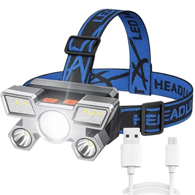 Zdjęcie produktu dla LATARKA CZOŁOWA 5 LED XPE USB akumulator mocna wodoodporna IPX45 regulowana lampka na głowę