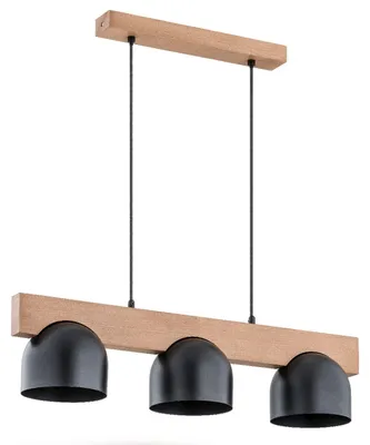 Produktbild von Pendelleuchte Holz Metall H: max. 70 cm Natur Schwarz E27 3-flammig länglich Skandinavisch Hängeleuchte