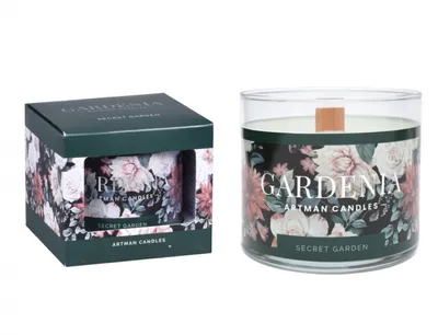Image de Bougie Nohel Garden en verre GARDENIA parfumée mèche en bois 400g