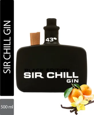 Produktbild von Sir Chill Gin Black Edition, belgischer Premium Dry Gin mit feinem Tabak Aroma, 0,5 l Glasflasche, 43% Alkohol