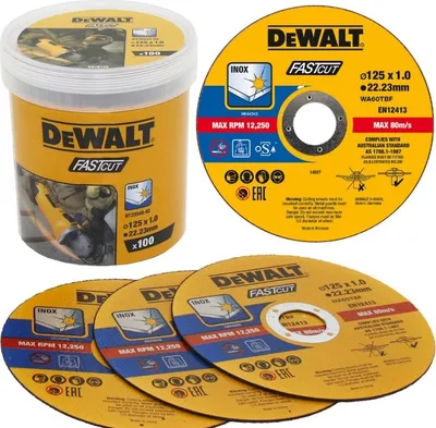 Zdjęcie produktu dla DEWALT Wysokowydajne tarcze tnące 125x1x22.23mm Inox typ 41 (płaskie) DT20540-QZ 100 szt