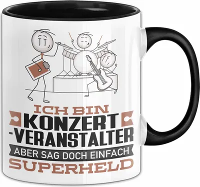 Produktbild von Konzertveranstalter Geschenk Tasse Ich Bin Konzertveranstalter Aber Sag Doch Einfach Superheld Lustige Geschenkdiee für Konzertveranstalter Kaffee-Becher (Schwarz)