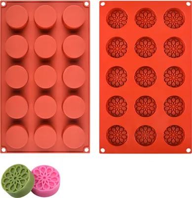 Obrázek produktu pro CANDeal 2 ks silikonové formy na mýdlo, květinové formy, formy na pečení cupcake pro domácí mýdlo, dort, cupcake, chléb, muffiny, pudingové formy na dort, silikonové formy na mýdlo (kulaté)