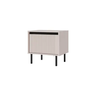 Produktbild von Nachttisch OSLO Beige – Nachtkonsole mit Schublade und geriffelter Front – Nachtschrank für Schlafzimmer