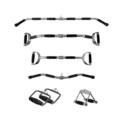 Zdjęcie produktu dla Zestaw drążków do maszyn PH Fitness - 6 niezbędnych akcesoriów do systemów bloczkowych i domowego fitnessu - uchwyt do wiosłowania, drążki do podciągania, drążek EZ-curl