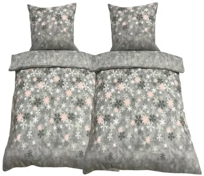 Produktbild von 4 tlg Bettwäsche 155x220 Flausch Winter Thermofleece warm kuschelig Weihnachten, Farbe:Kristall Grau