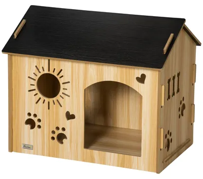 Produktbild von PawHut Hundehütte aus Holz Hundehaus mit Lüftungsöffnungen Indoor Eiche