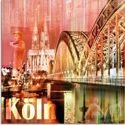 Produktbild von ARTland Glasbild Köln Skyline Abstrakte Collage I Größe: 50x50 cm