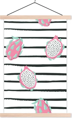 Produktbild von MuchoWow® Textilposter Sommer - Obst - Rosa 60x90 cm mit holzfarbenen Rahmen - Textil