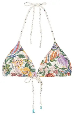 Produktbild von Women'secret Triangel-Bikini-Top für Damen, tropischer BH, Bedruckt blau, 80B