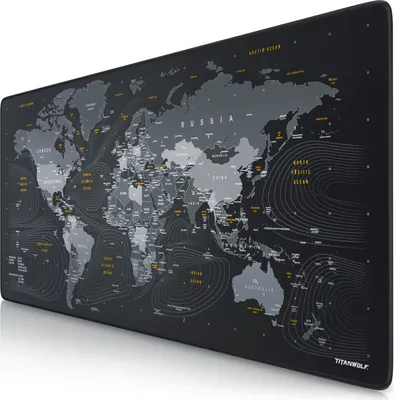Produktbild von Titanwolf Gaming Mauspad XXL, 900 x 400 x 3 mm, Schreibtischunterlage, abwaschbar, rutschfeste Rückseite, Geschwindigkeit & Präzision, Globus